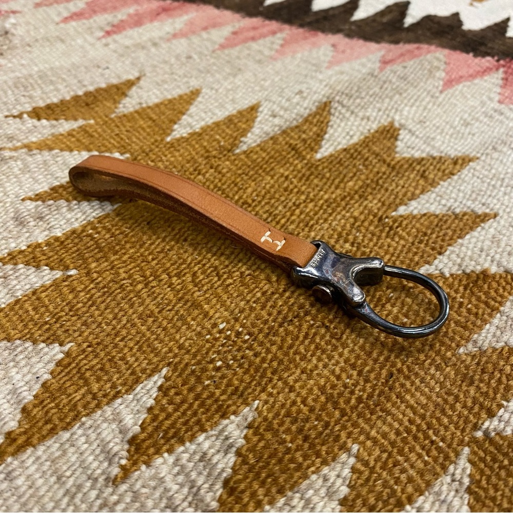 Vintage Hermes Leather Key Ring With Silver Clasp